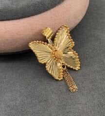 22 AYAR ALTIN PÜSKÜLLÜ KELEBEK KOLYE UCU