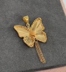 22 AYAR ALTIN PÜSKÜLLÜ KELEBEK KOLYE UCU