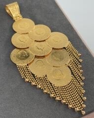 22 AYAR ALTIN DOKUZ ÇEYREKLİ PÜSKÜLLÜ KOLYE UCU