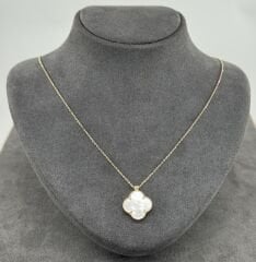 14 AYAR ALTIN SEDEF RENKLİ YONCA KOLYE