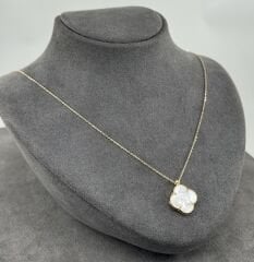 14 AYAR ALTIN SEDEF RENKLİ YONCA KOLYE