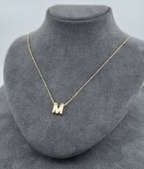 14 AYAR ALTIN M HARFLİ KOLYE