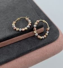 14 AYAR ALTIN 1.7 ÇAPLI ÜÇ RENK DORİKA TOPLU HALKA KÜPE