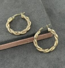 14 AYAR ALTIN 2 ÇAPLI BURMALI HALKA KÜPE