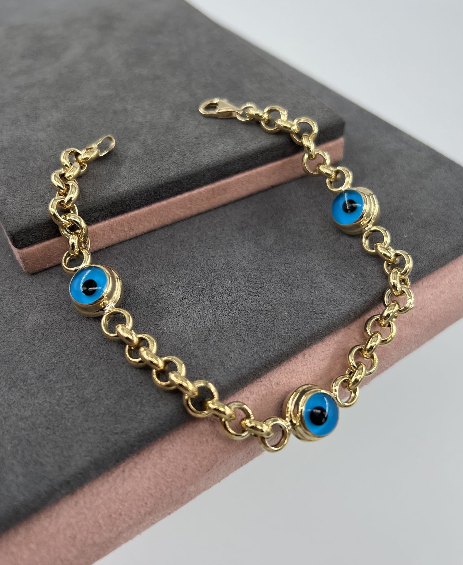 14 AYAR ALTIN DOCH ÜÇ NAZAR BONCUKLU BİLEKLİK