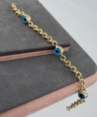 14 AYAR ALTIN DOCH ÜÇ NAZAR BONCUKLU BİLEKLİK