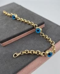 14 AYAR ALTIN DOCH ÜÇ NAZAR BONCUKLU BİLEKLİK