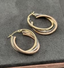 14 AYAR ALTIN ÜÇ RENK 2.5 ÇAPLI HALKA KÜPE