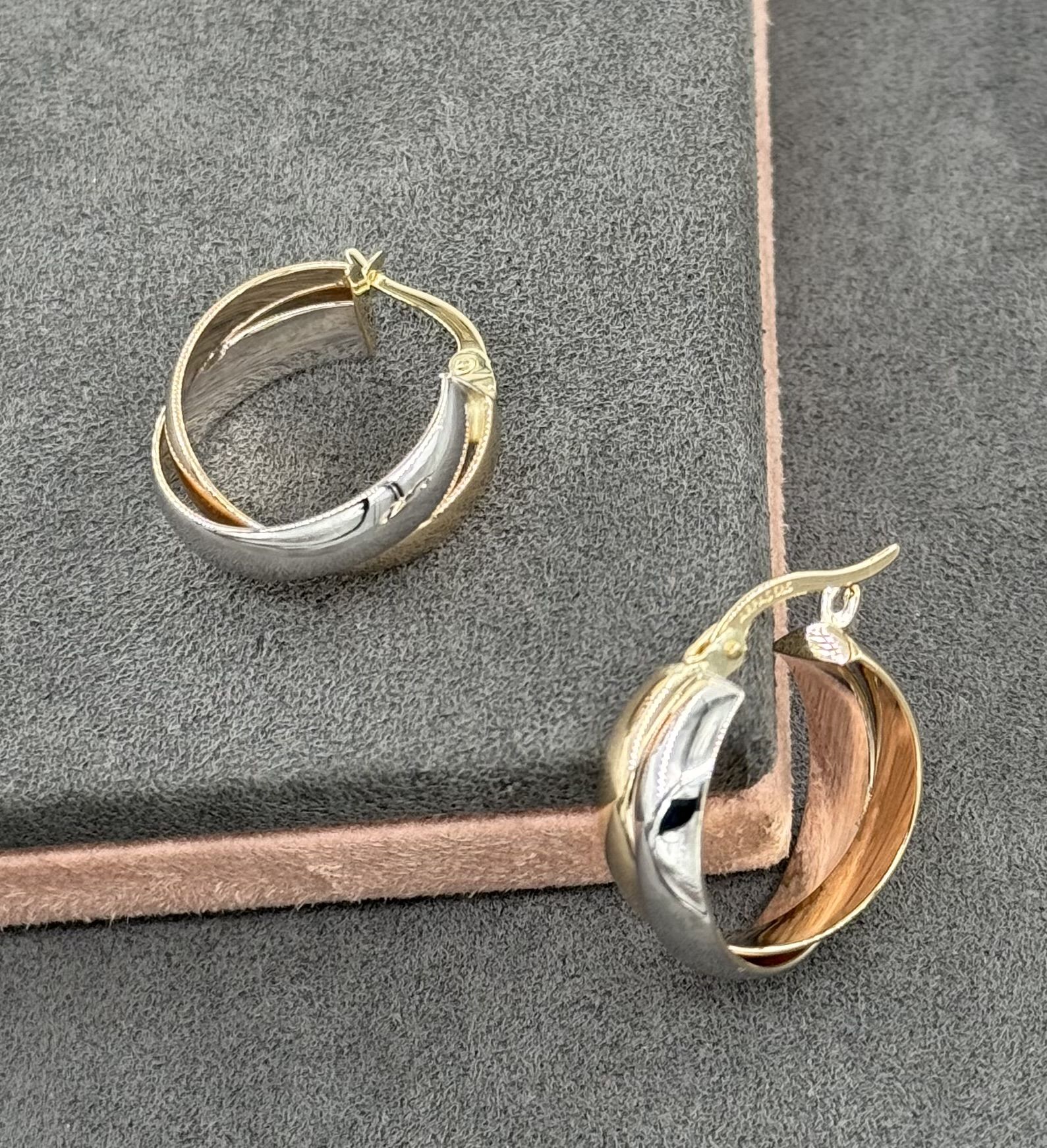 14 AYAR ALTIN ÇİFT RENK 1.8 ÇAPLI HALKA KÜPE