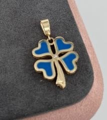 14 AYAR ALTIN ÇİFT TARAFLI MİNELİ YONCA KOLYE UCU