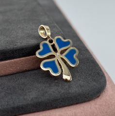 14 AYAR ALTIN ÇİFT TARAFLI MİNELİ YONCA KOLYE UCU