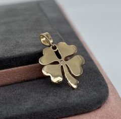 14 AYAR ALTIN ÇİFT TARAFLI MİNELİ YONCA KOLYE UCU