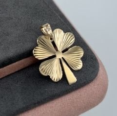 14 AYAR ALTIN ÇİFT TARAFLI YONCA KOLYE UCU