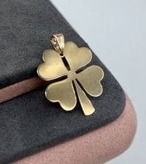 14 AYAR ALTIN ÇİFT TARAFLI YONCA KOLYE UCU